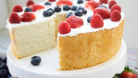 This delicious Sugar Free Angel Food Cake recipe is super easy to make, low carb, and perfect for diabetics. An incredible sugar free dessert.